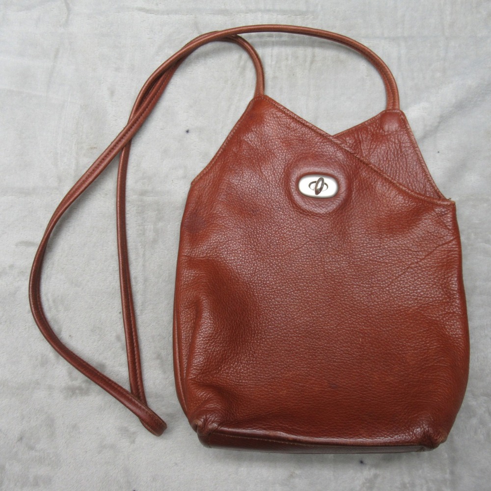 Thomas Leathers Shoulder Bag One Size Brown Leather Crossbody Turn Lock USA RARE